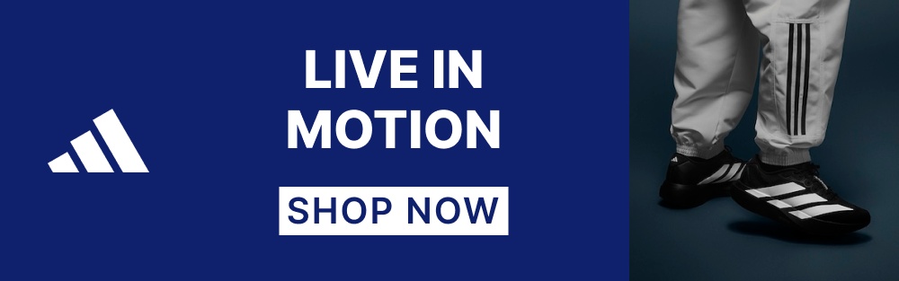 Advertisement for Adidas. Live in motion. Embrace the pace with Adizero Evo SL. Shop Now