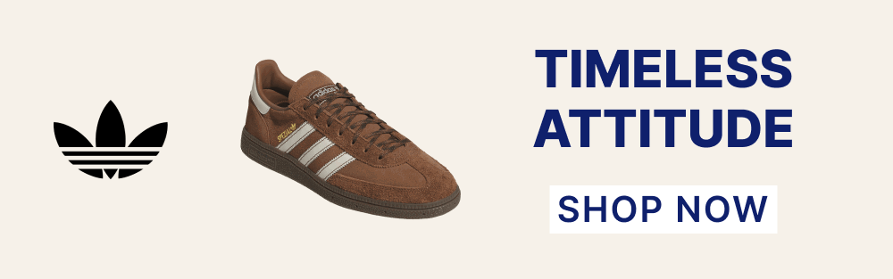 Advertisement for Adidas. Signature stripes, timeless attitude. Shop Now